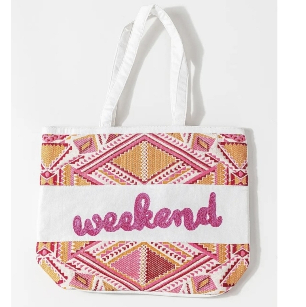 509 Broadway Pink and Orange Geometric Weekend Tote (37)